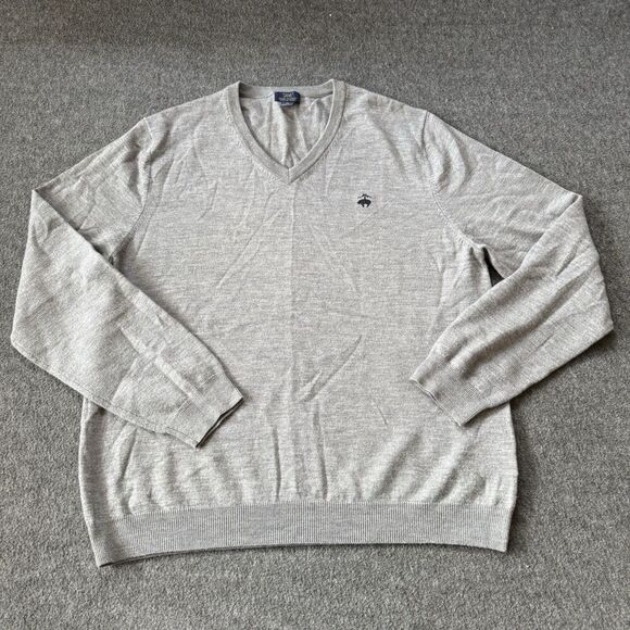 Brooks Brothers Other - Brooks Brothers 346 Sweater Mens Extra Large Grey Merino Wool Blend V Neck Logo